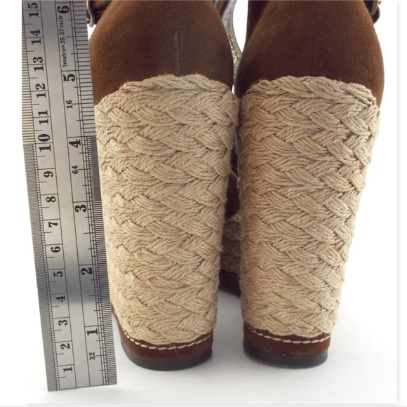 New Stuart Weitzman Saddle Brown Suede Espadrille Wedge Heel Sandals 10.5 - Picture 8 of 8